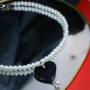 Black Heart Pearl Choker Necklace