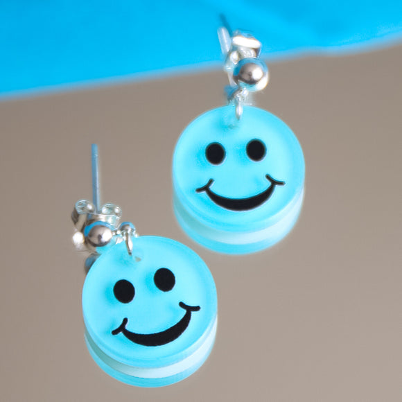 Blue Smiley Face Earrings